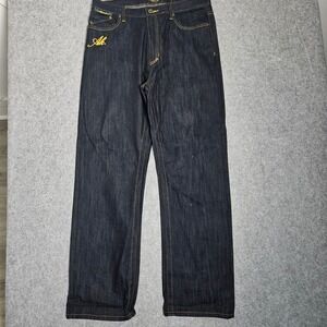 Akademiks Mens Raw Denim Jeans Dark Wash Relaxed Straight Blue 36x33 Y2K